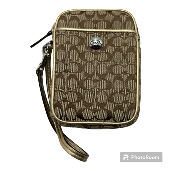 Coach Zip Wristlet Khaki Multi Pouch SV/Khaki/Metallic - Picture 3 of 12